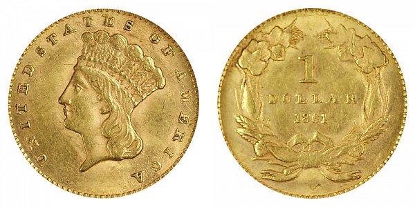 1861 Large Indian Princess Head Gold Dollar G$1 