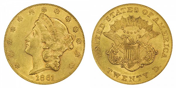 1861 Normal Reverse Liberty Head $20 Gold Double Eagle - Twenty Dollars 