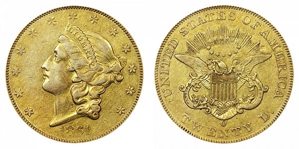 1861 O Liberty Head $20 Gold Double Eagle - Twenty Dollars 
