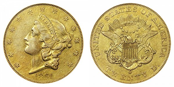 1861 O Liberty Head $20 Gold Double Eagle - Twenty Dollars 