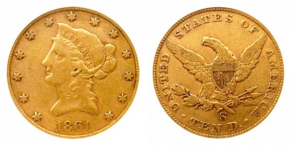 1861 S Liberty Head $10 Gold Eagle - Ten Dollars 