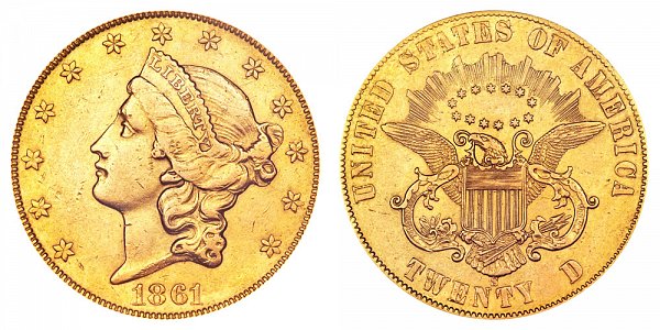 1861 S Paquet Reverse Liberty Head $20 Gold Double Eagle - Twenty Dollars