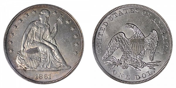 1861 Seated Liberty Silver Dollar 