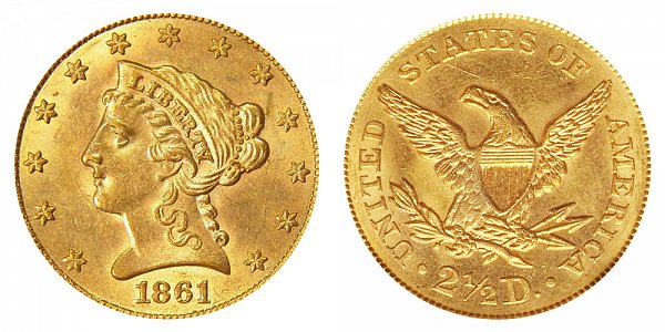 1861 Liberty Head $2.50 Gold Quarter Eagle - Old Reverse - Type 1 