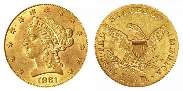 1861 Liberty Head $2.50 Gold Quarter Eagle - New Reverse - Type 2 