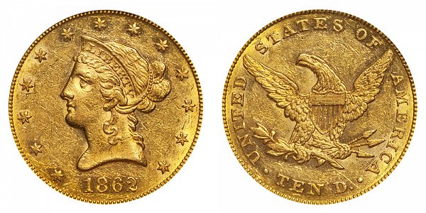 1862 Liberty Head $10 Gold Eagle - Ten Dollars 