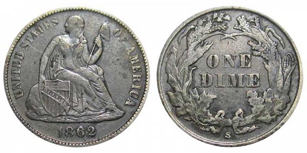 1862 S Seated Liberty Dime 