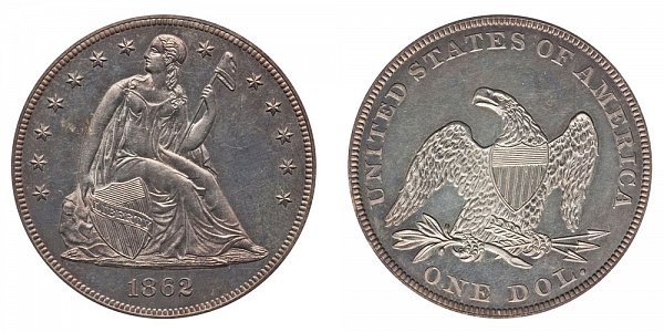 1862 Seated Liberty Silver Dollar 