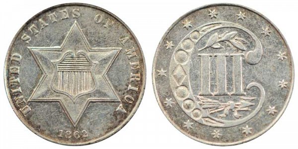 1862 Silver Three Cent Piece Trime