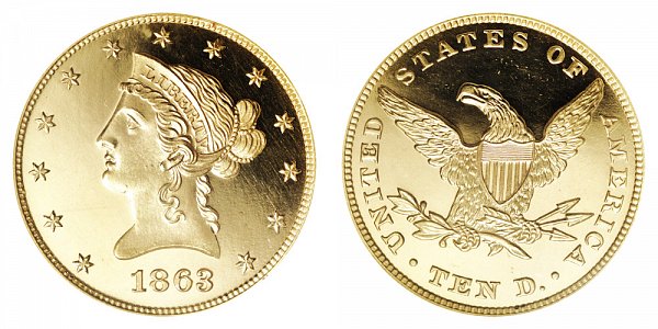 1863 Liberty Head $10 Gold Eagle - Ten Dollars 