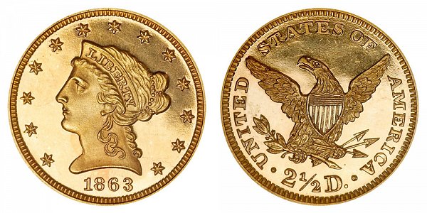 1863 Liberty Head $2.50 Gold Quarter Eagle Proof - 2 1/2 Dollars 