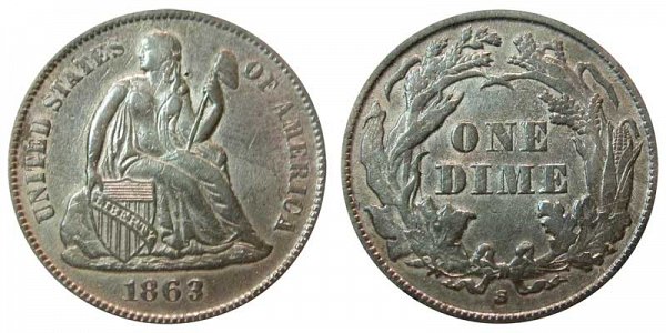 1863 S Seated Liberty Dime