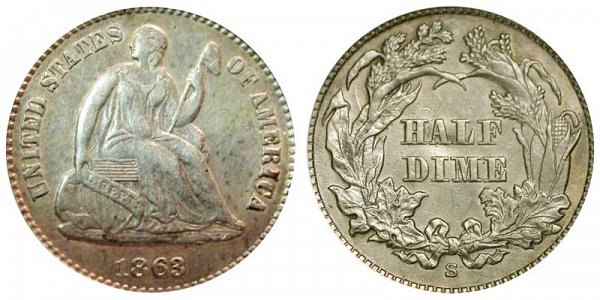 1863 S Seated Liberty Half Dime 