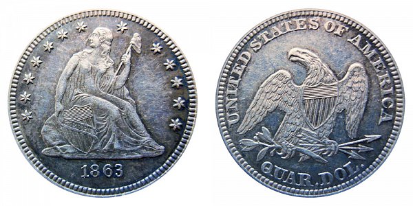 1863 Seated Liberty Quarter 