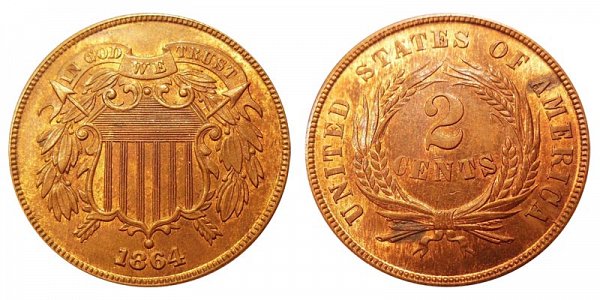 1864 Large Motto Two Cent Piece