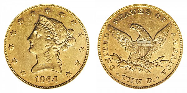 1864 Liberty Head $10 Gold Eagle - Ten Dollars 