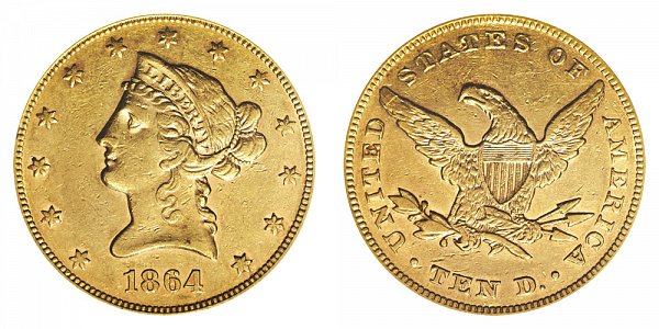 1864 Liberty Head $10 Gold Eagle - Ten Dollars