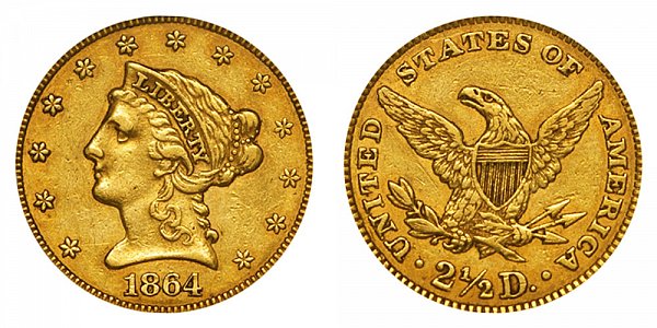 1864 Liberty Head $2.50 Gold Quarter Eagle - 2 1/2 Dollars 