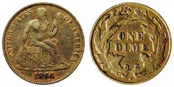 1864 S Seated Liberty Dime 