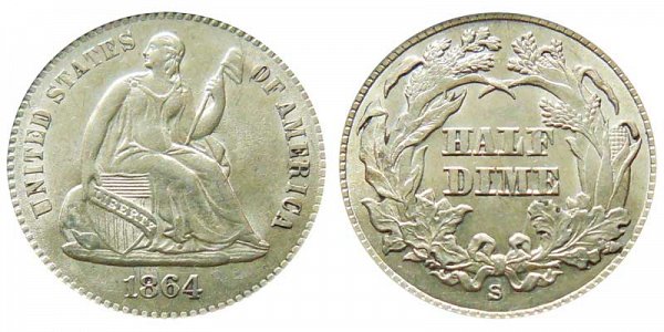 1864 S Seated Liberty Half Dime 