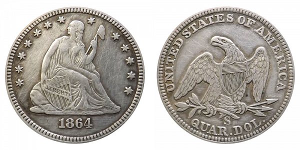 1864 S Seated Liberty Quarter 