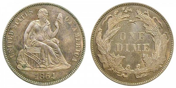 1864 Seated Liberty Dime 