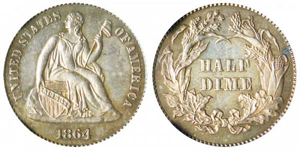 1864 Seated Liberty Half Dime 