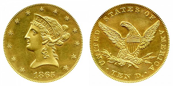 1865 Liberty Head $10 Gold Eagle - Ten Dollars 