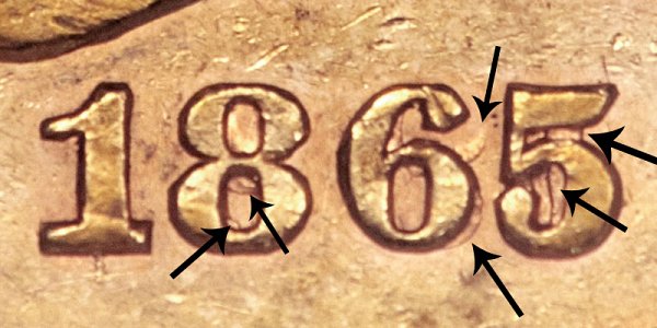 1865-S 865 Over Inverted 186 Liberty Head Gold Eagle - Closeup Example Image