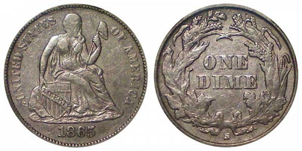 1865 S Seated Liberty Dime 