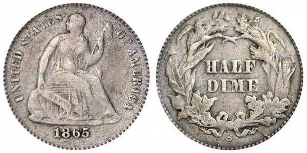 1865 S Seated Liberty Half Dime 