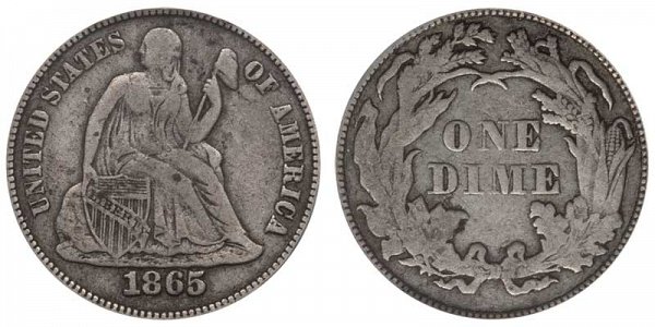 1865 Seated Liberty Dime 