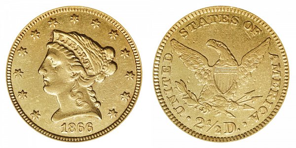 1866 Liberty Head $2.50 Gold Quarter Eagle - 2 1/2 Dollars 
