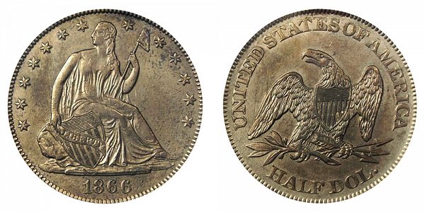 1866 Seated Liberty Half Dollar - No Motto - Unique 