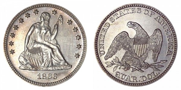 1866 Seated Liberty Quarter - No Motto Unique 