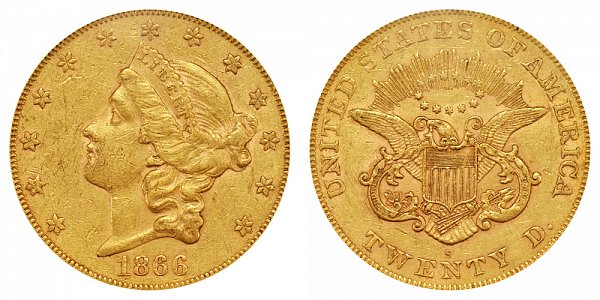 1866 S No Motto Liberty Head $20 Gold Double Eagle - Twenty Dollars