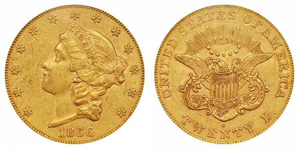 1866 S No Motto Liberty Head $20 Gold Double Eagle - Twenty Dollars 