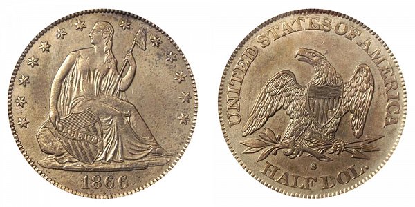 1866 S Seated Liberty Half Dollar - No Motto 