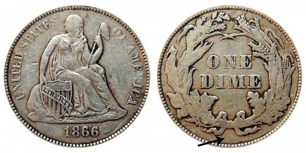 1866 S Seated Liberty Dime 