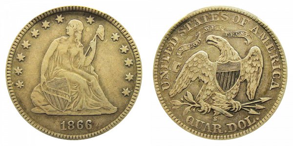 1866 S Seated Liberty Quarter 