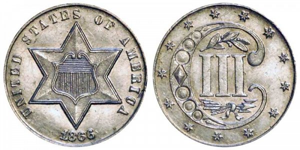 1866 Silver Three Cent Piece Trime 