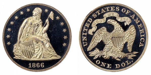 1866 Seated Liberty Silver Dollar - With Motto Added 