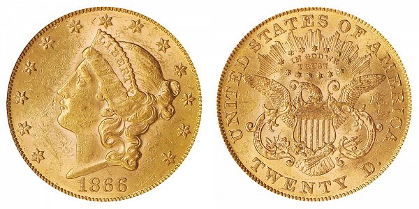 1866 With Motto Liberty Head $20 Gold Double Eagle - Twenty Dollars 