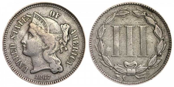 1867 Nickel Three Cent Piece 