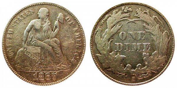 1867 S Seated Liberty Dime 