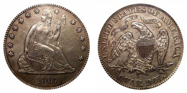 1867 S Seated Liberty Quarter 