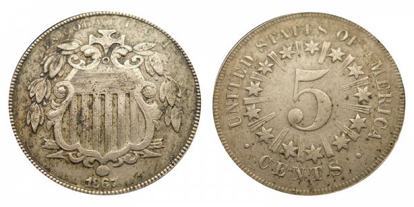 1866 Shield Nickel Type 1 With Rays 
