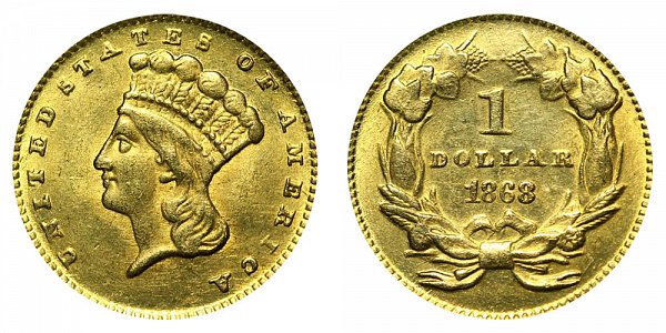 1868 Large Indian Princess Head Gold Dollar G$1 