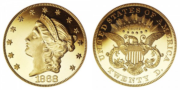 1868 Liberty Head $20 Gold Double Eagle - Twenty Dollars 