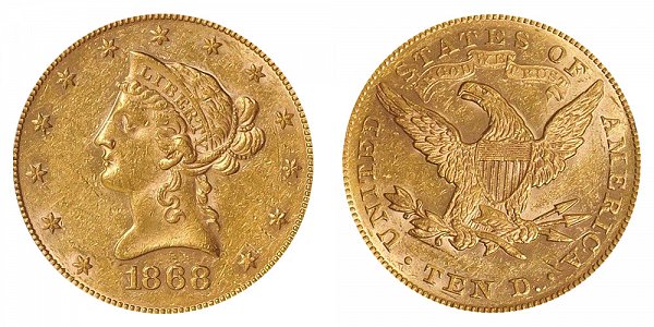 1868 Liberty Head $10 Gold Eagle - Ten Dollars 